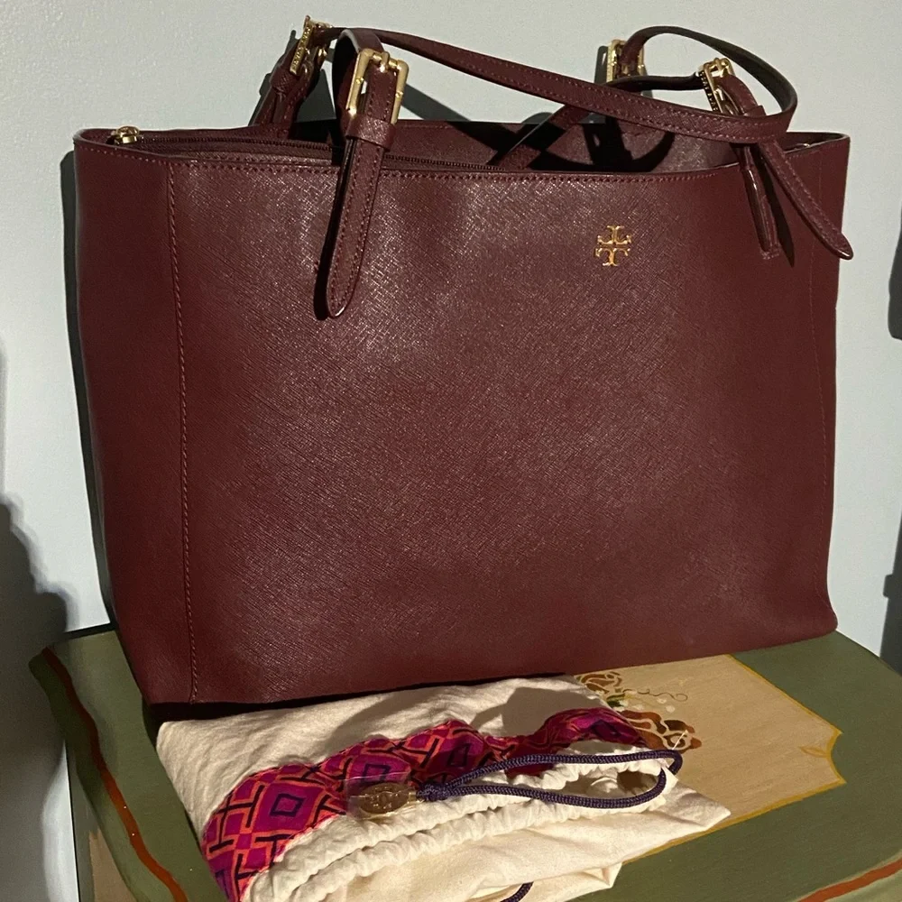 Tory Burch Burgundy Saffiano Leather Tote